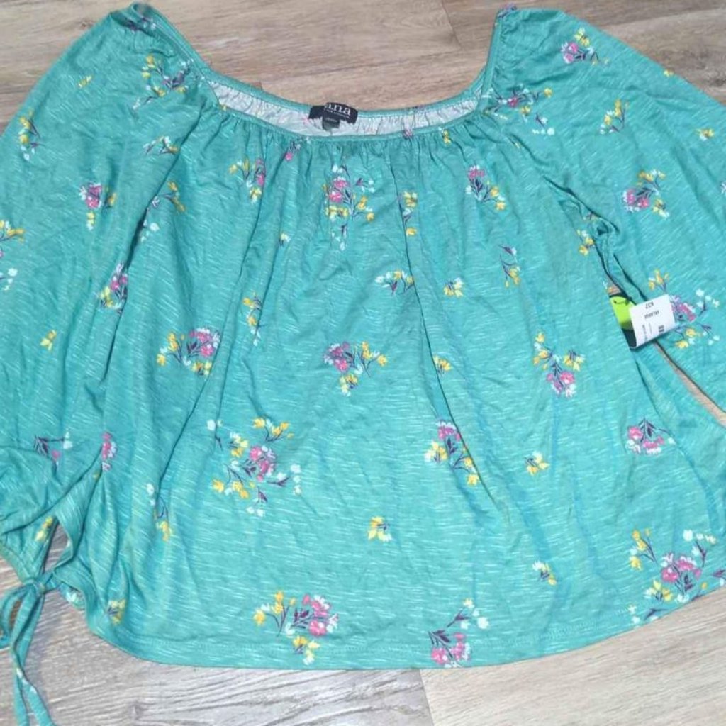 Nwt Ana A New Approach Green Floral Peasant Top Blouse Shirt Sz Xxl New